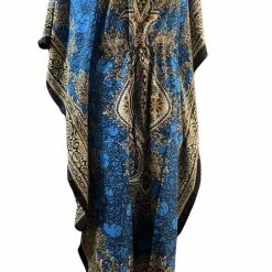 Merkloos Dames Kaftan Met Aantrekkoord One Size 36-50 Lichtblauw/geel/groen