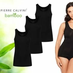 Pierre Calvini - Bamboe Hemden Dames - 3-pack - Zwart - XL - Onderhemd Dames - Hemdjes Dames - Singlet Dames - T Shirt Dames
