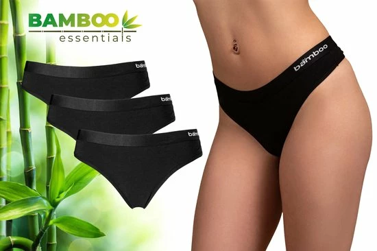 Bamboo Essentials - Ondergoed Dames - String - Bamboe - 3 Stuks - Zwart - M - Lingerie - Onderbroeken Dames - Dames Slips - Dames Ondergoed 3 Bamboo Essentials - Ondergoed Dames - String - Bamboe - 3 Stuks - Zwart - M - Lingerie - Onderbroeken Dames - Dames Slips - Dames Ondergoed