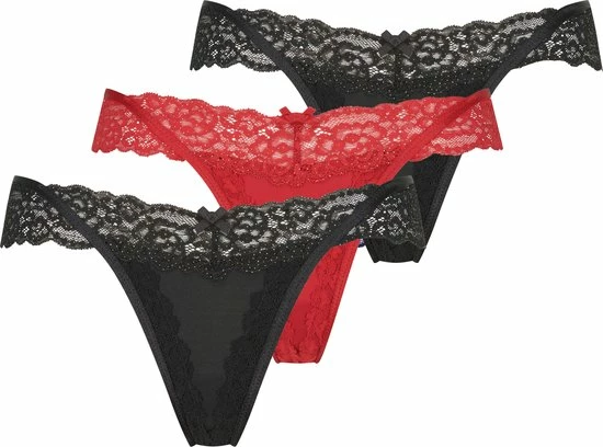 Hunkemöller Dames Lingerie 3-pack Strings Willow - Zwart - Maat S 3 Hunkemöller Dames Lingerie 3-pack Strings Willow - Zwart - Maat S