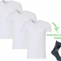 Boru Bamboo Bamboo T-Shirt - Ronde Hals - Super Zacht - Antibacterieel - Perfect Draagcomfort - 95% Bamboo - 3 Stuks - 1 Paar Bamboo Sokken Cadeau - Wit - L