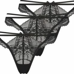 Hunkemöller Dames Lingerie 3-pack String Lauren - Zwart - Maat S