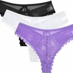 Merkloos 3 Pack - Sexy Dames String Met Kant - Paars, Wit En Zwart - Dames Lingerie / Ondergoed Set - Maat S -Badmode Verkoop 550x473 1