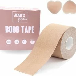 Jean's Goods Boob Tape - Inclusief Herbruikbare Tepelplakkers - Tepelcover - Borst Tape - Plak BH - 5 Meter - Super Sticky - Boobtape - Naturel