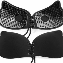 KELERINO. Strapless Plak BH - Vleugels Met Vetersluiting - Cup B / Zwart