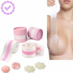Merkloos Boob Tape - Inclusief Nipple Covers - Plak BH - 5 Meter - Transparant