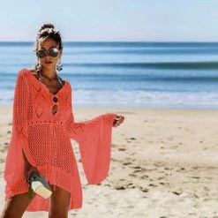 Merkloos Strandjurkje - Bikini Cover Up - Gehaakt Jurkje - Beach Dress - ONE SIZE - Oranje -Badmode Verkoop 550x521 7