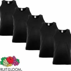 5 Pack Fruit Of The Loom Valueweight Sportshirt-Onderhemd Zwart Maat XL