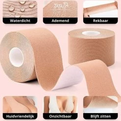 ProductPlanet Premium Boob Tape - Inclusief 2 Silicone Nipple Covers + 4 Satijn Nipple Covers - Plak BH - 7,5 Cm X 5 Meter - Geschikt Voor Cup A Tot En Met F - Fashion Tape - BoobTape - Sandy / Roze -Badmode Verkoop 550x541 6