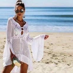 Merkloos Super Sale! - Strandjurkje - Bikini Cover Up - Gehaakt Jurkje - Beach Dress - Medium - Lengte 90cm - Mouwlengte 65cm -Badmode Verkoop 550x549 7
