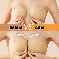 Merkloos Plak BH /Onzichtbare Push Up Bh Zelfklevende / Beha Backless Strapless / Gel Sticky Solid -Cup-B /Skin Beige-Topkwaliteit