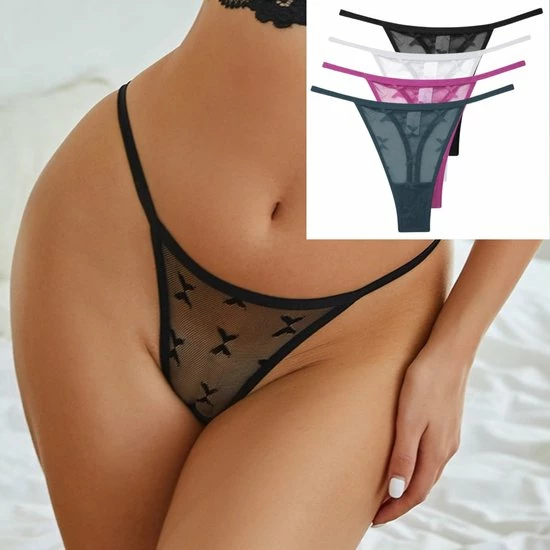 Merkloos 4 Pack - Luxe Dames String - Transparant - Zwart, Groen, Wit En Roze - Dames Lingerie / Ondergoed Set - Maat L 3 Merkloos 4 Pack - Luxe Dames String - Transparant - Zwart, Groen, Wit En Roze - Dames Lingerie / Ondergoed Set - Maat L