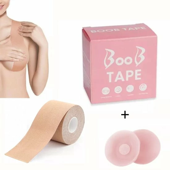 Boob Tape - Inclusief 2 Nipple Covers/Tepelstickers - Borst Tape - Bra Tape - Boob Lift Tape - Beige - 5 Meter Lang - 5 CM Breed - Plak BH 3 Boob Tape - Inclusief 2 Nipple Covers/Tepelstickers - Borst Tape - Bra Tape - Boob Lift Tape - Beige - 5 Meter Lang - 5 CM Breed - Plak BH