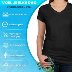 Anti Zweet Shirt - V-Hals – Krexs - Ingenaaide Okselpads – Anti Transpirant – Ondershirt - Zwart - Dames -Badmode Verkoop 550x550 578