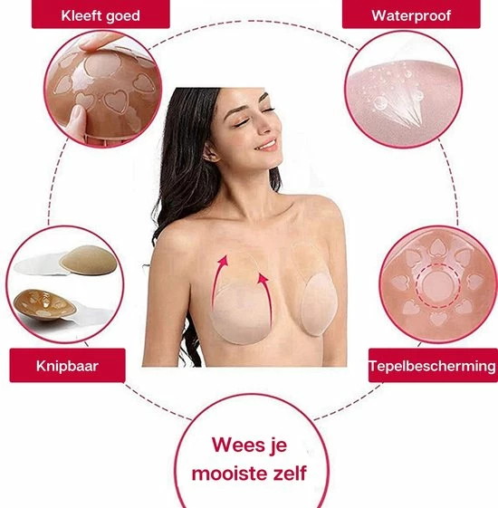 Phannie Plak Beha Push Up - Straploze Rugloze Zelfklevende Plak BH - Beige - Katoen - M 11 Phannie Plak Beha Push Up - Straploze Rugloze Zelfklevende Plak BH - Beige - Katoen - M - Afbeelding 9