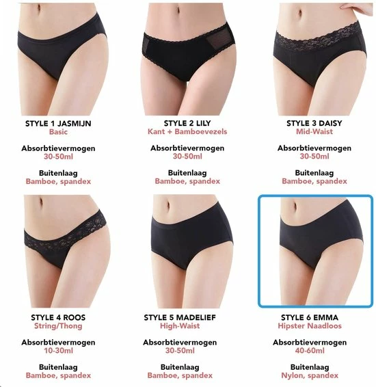Bamboozy Menstruatie Ondergoed Hipster Naadloos 4-laags Emma Maat S 36-38 Zwart Period Underwear Duurzaam Menstrueren Incontinentie Zero Waste 12 Bamboozy Menstruatie Ondergoed Hipster Naadloos 4-laags Emma Maat S 36-38 Zwart Period Underwear Duurzaam Menstrueren Incontinentie Zero Waste - Afbeelding 10