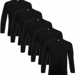 Fruit Of The Loom Value Weight Longsleeve 5 Stuks T-shirt Zwart L