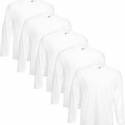Fruit Of The Loom Value Weight Longsleeve 5 Stuks T-shirt Wit M
