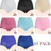 FINE WOMAN - 10 Pack Hoge Taille Effen Katoenen Slip - Combi Kleur - Maat M