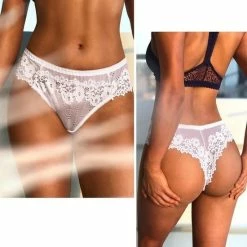 Merkloos Vrouw Kant Ondergoed - Zwart&Wit Strings - Gratis Vervoer- Kanten Lingerie - Transparante Thong Uitgehold - Maat XL -Badmode Verkoop 550x586