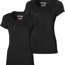 Apollo Bamboo T-shirts Women Basic 2 Pak Black Ronde Hals Maat L