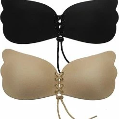 KELERINO. Strapless Plak Push BH - Vleugels Met Vetersluiting - Cup A / Beige - Plakbeha A -Badmode Verkoop 550x593 7