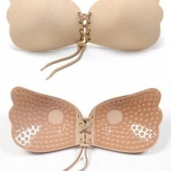 KELERINO. Strapless Plak BH - Vleugels Met Vetersluiting - Cup D / Beige -Badmode Verkoop 550x644 1