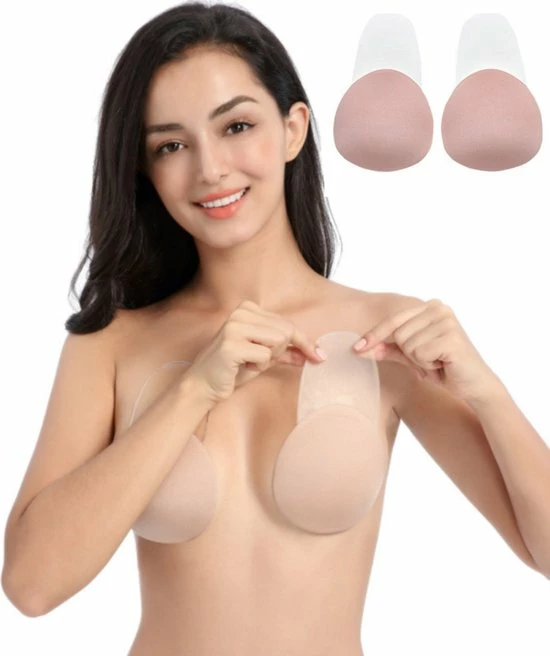 Phannie Plak Beha Push Up - Straploze Rugloze Zelfklevende Plak BH - Beige - Katoen - XXL 3 Phannie Plak Beha Push Up - Straploze Rugloze Zelfklevende Plak BH - Beige - Katoen - XXL