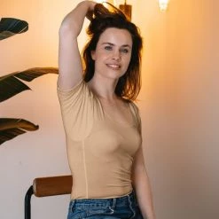 Anti Zweet Shirt - Fibershirts® - Ingenaaide Okselpads - Ondershirt - Huidskleur - Ronde Hals - Dames - Maat XL -Badmode Verkoop 550x687 13