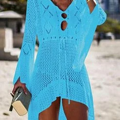 Merkloos Strandjurkje - Bikini Cover Up - Gehaakt Jurkje - Beach Dress - ONE SIZE - Licht Blauw