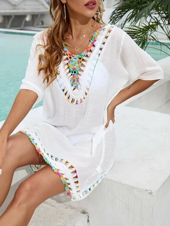 Merkloos Zomer Uitverkoop - Strandjurkje - Bikini Cover Up - Beach Dress - One Size - Boho - Ibiza - Kunstzijde 4 Merkloos Zomer Uitverkoop - Strandjurkje - Bikini Cover Up - Beach Dress - One Size - Boho - Ibiza - Kunstzijde - Afbeelding 2