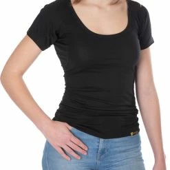ConfidenceForAll® Dames Premium Anti Zweet Shirt Met Ingenaaide Okselpads - Zijdezacht Modal En Verkoelend Katoen - Maat M Zwart