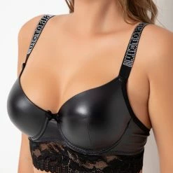 Merkloos Leer Lingerie Setje - Voorgevormde Beugel Bh Set - Shiny Straps - Glanzende Banden - Beha Slipje Set - Uitdagende Ondergoed Set -Badmode Verkoop 550x825 21